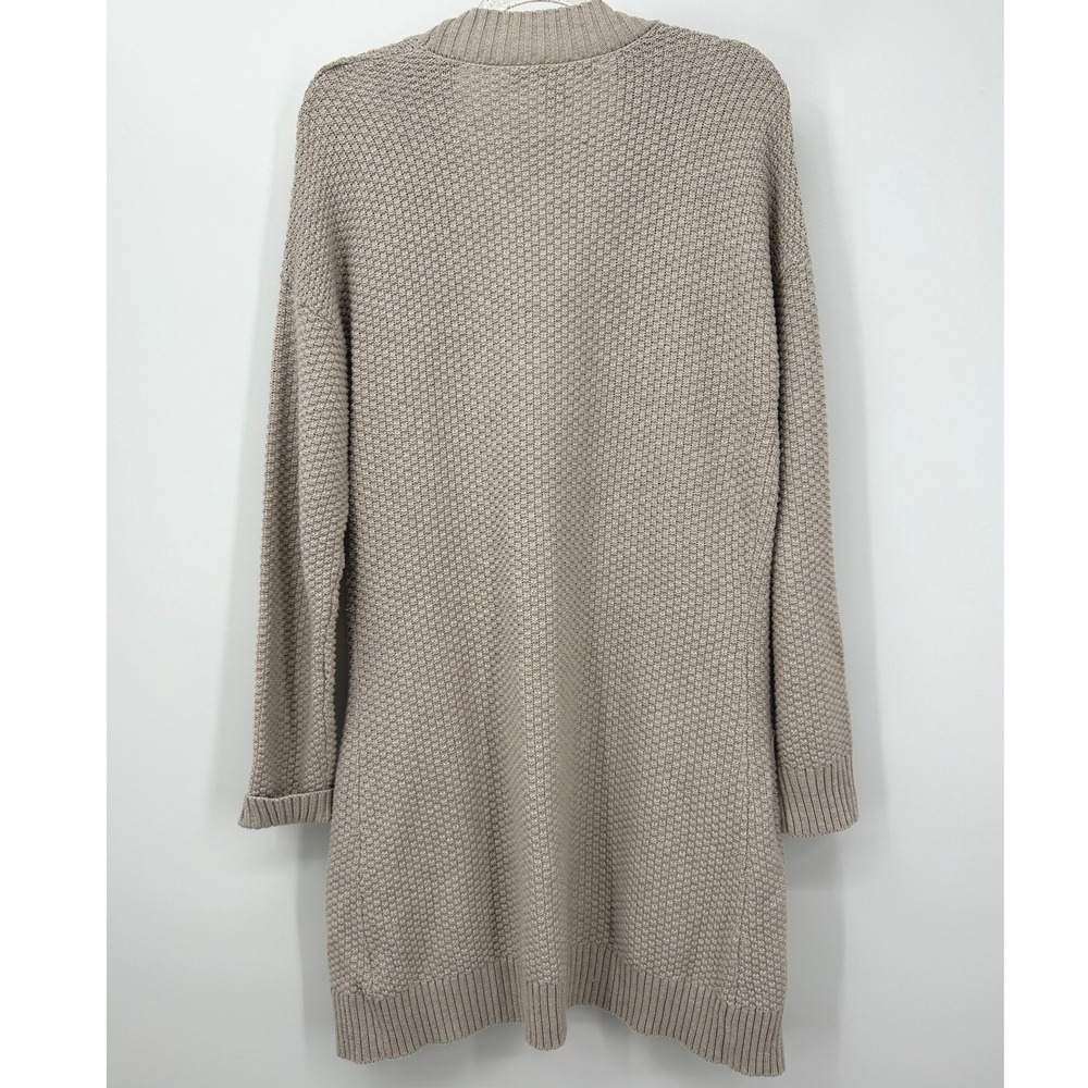 Max Studio Womens XL Taupe Beige Waffle Knit Open Front Longline Cardigan Pocket - Picture 4 of 5